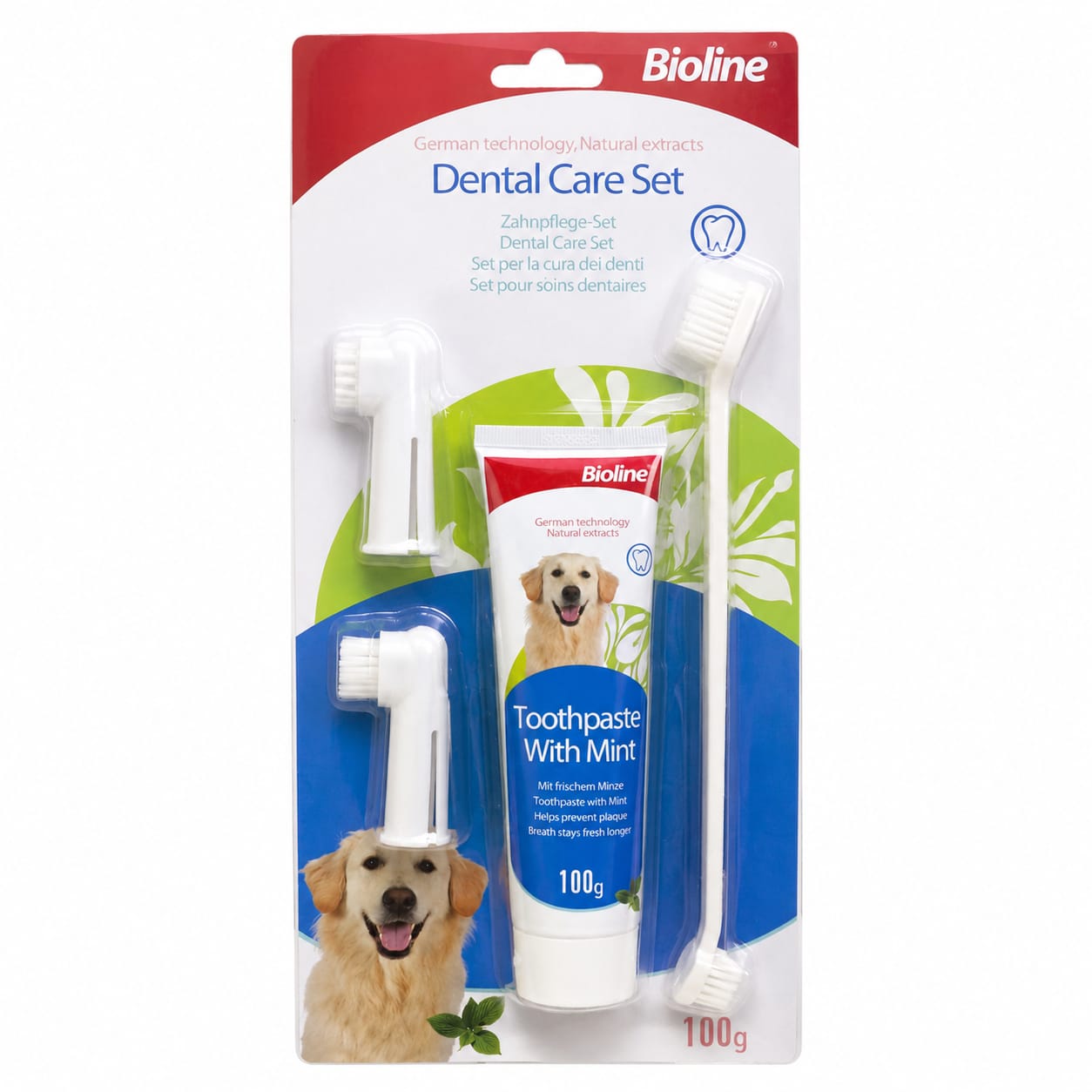 Kit de Cuidado Dental para Perros con Menta Bioline 100 gr
